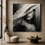Mysterious Veiled Figure Monochrome Wall Art Canvas Print - Image 6