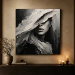 Mysterious Veiled Figure Monochrome Wall Art Canvas Print - Image 7