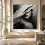 Mysterious Veiled Figure Monochrome Wall Art Canvas Print - Image 8