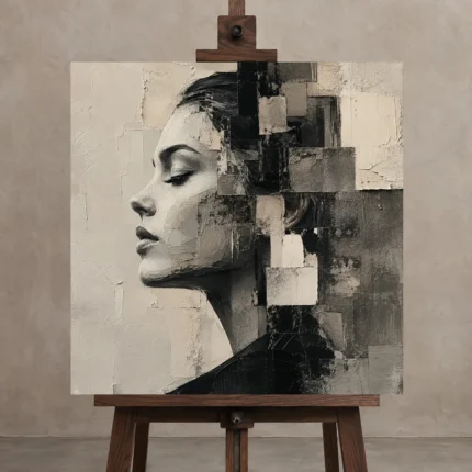 Architectural Profile Monochrome Wall Art Canvas Print shown in Studio Easel