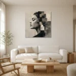 Architectural Profile Monochrome Wall Art Canvas Print styled in a refined neutral interior