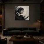 Sculptural Introspection Monochrome Wall Art Canvas Print shown in a warm modern interior