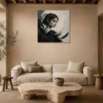 Sculptural Introspection Monochrome Wall Art Canvas Print presented in a sophisticated home setting
