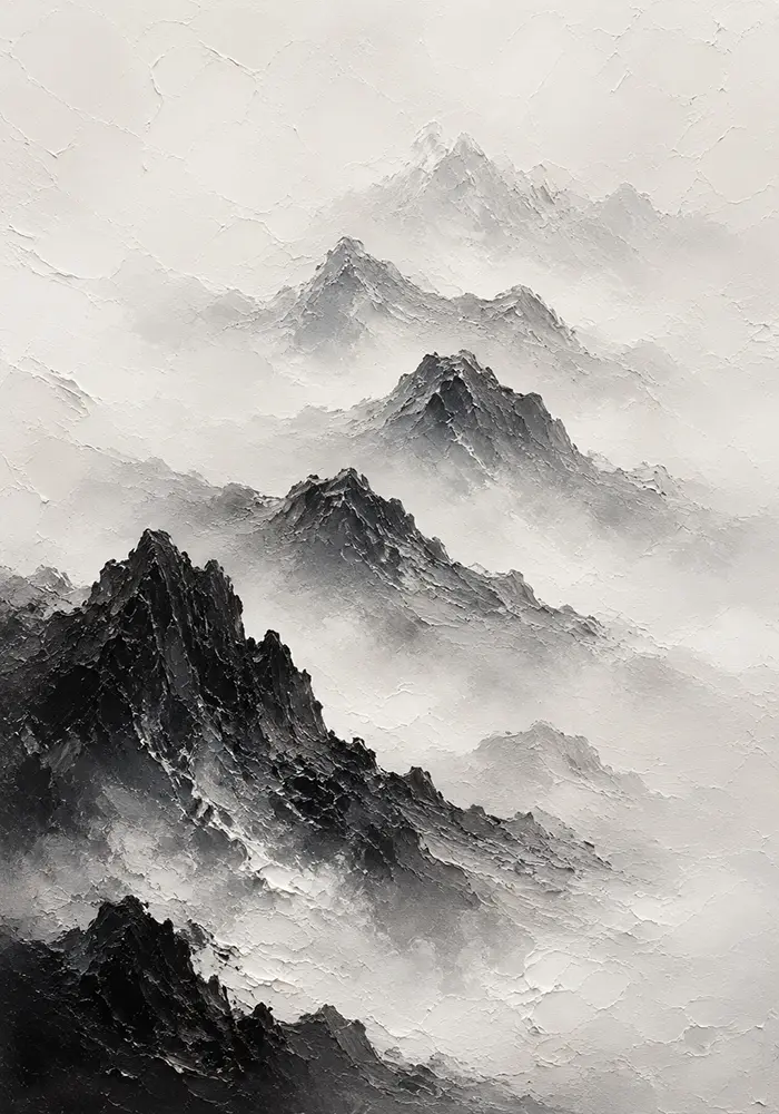Misty Mountain Monochrome Wall Art Canvas Print
