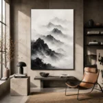 Misty Mountain Monochrome Wall Art Canvas Print - Image 3