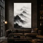 Misty Mountain Monochrome Wall Art Canvas Print - Image 4