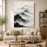 Misty Mountain Monochrome Wall Art Canvas Print - Image 7