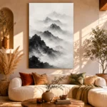 Misty Mountain Monochrome Wall Art Canvas Print - Image 8