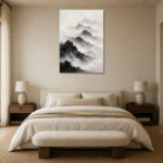 Misty Mountain Monochrome Wall Art Canvas Print showcased in an elegant minimalist interior