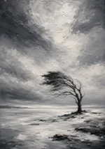 Charcoal Winter Tree Monochrome Wall Art Canvas Print