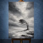 Charcoal Winter Tree Monochrome Wall Art Canvas Print - Image 2