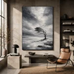Charcoal Winter Tree Monochrome Wall Art Canvas Print - Image 3