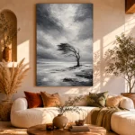 Charcoal Winter Tree Monochrome Wall Art Canvas Print - Image 8
