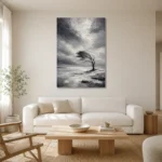 Charcoal Winter Tree Monochrome Wall Art Canvas Print styled in a refined neutral interior