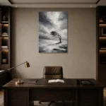 Charcoal Winter Tree Monochrome Wall Art Canvas Print displayed in a contemporary gallery-inspired room