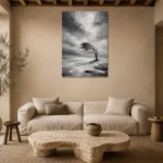 Charcoal Winter Tree Monochrome Wall Art Canvas Print presented in a sophisticated home setting