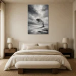 Charcoal Winter Tree Monochrome Wall Art Canvas Print showcased in an elegant minimalist interior