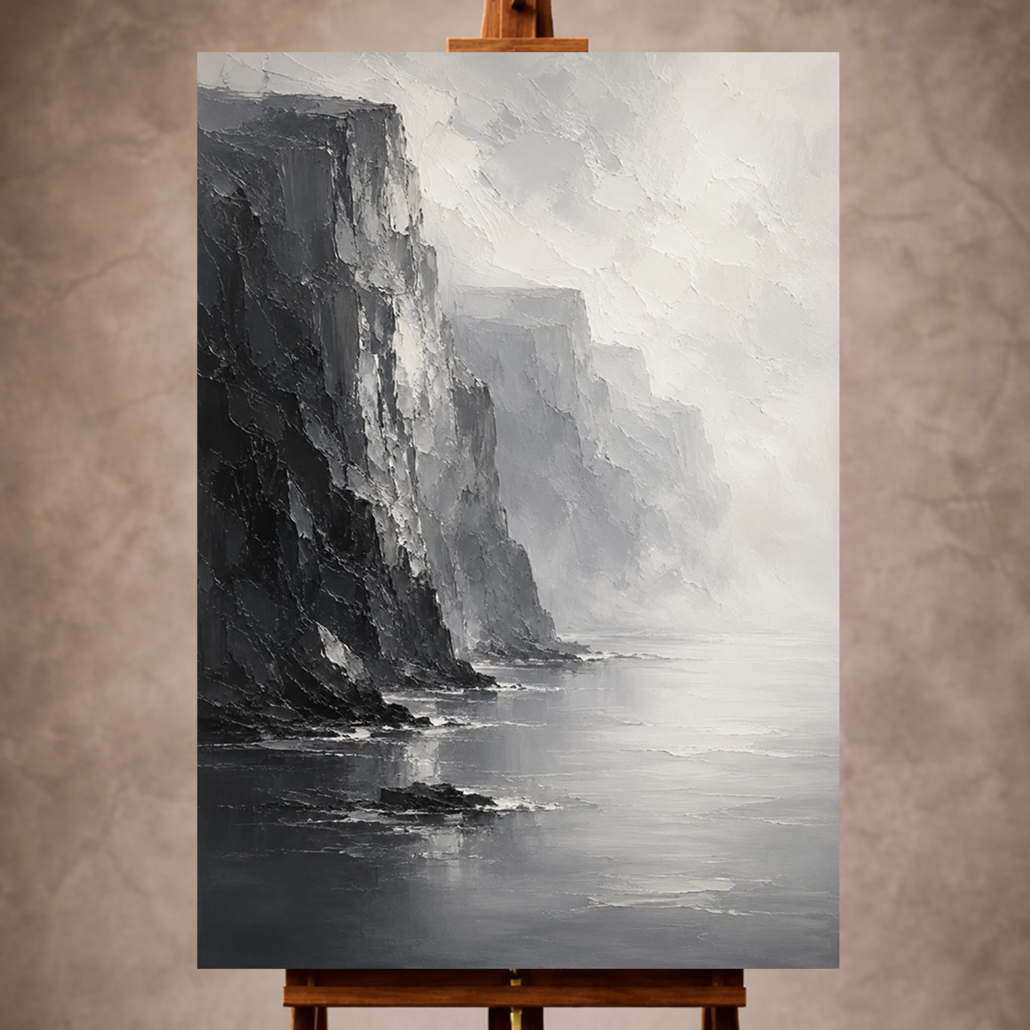Misty Coastal Cliff Monochrome Wall Art Canvas Print Image 1 Misty Coastal Cliff Monochrome Wall Art Canvas Print - Image 1