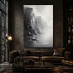 Misty Coastal Cliff Monochrome Wall Art Canvas Print - Image 4