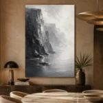 Misty Coastal Cliff Monochrome Wall Art Canvas Print - Image 5