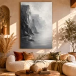Misty Coastal Cliff Monochrome Wall Art Canvas Print - Image 8