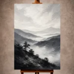 Misty Valley Monochrome Wall Art Canvas Print