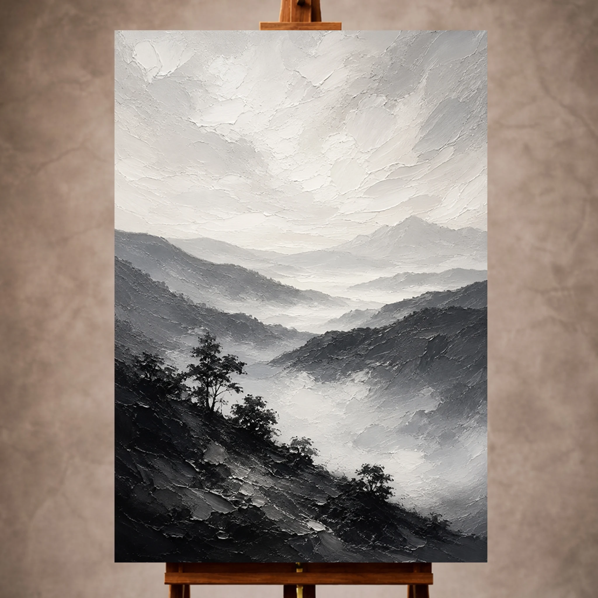 Misty Valley Monochrome Wall Art Canvas Print Image 1 Misty Valley Monochrome Wall Art Canvas Print - Image 1