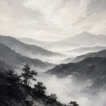 Misty Valley Monochrome Wall Art Canvas Print