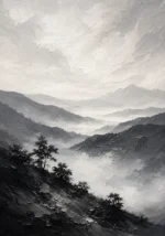 Misty Valley Monochrome Wall Art Canvas Print