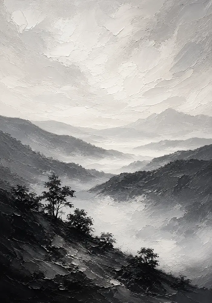 Misty Valley Monochrome Wall Art Canvas Print