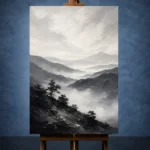 Misty Valley Monochrome Wall Art Canvas Print - Image 2