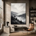 Misty Valley Monochrome Wall Art Canvas Print - Image 3