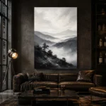 Misty Valley Monochrome Wall Art Canvas Print - Image 4