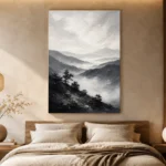 Misty Valley Monochrome Wall Art Canvas Print - Image 6