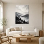 Misty Valley Monochrome Wall Art Canvas Print styled in a refined neutral interior