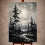 Luminous Pine Forest Monochrome Wall Art Canvas Print