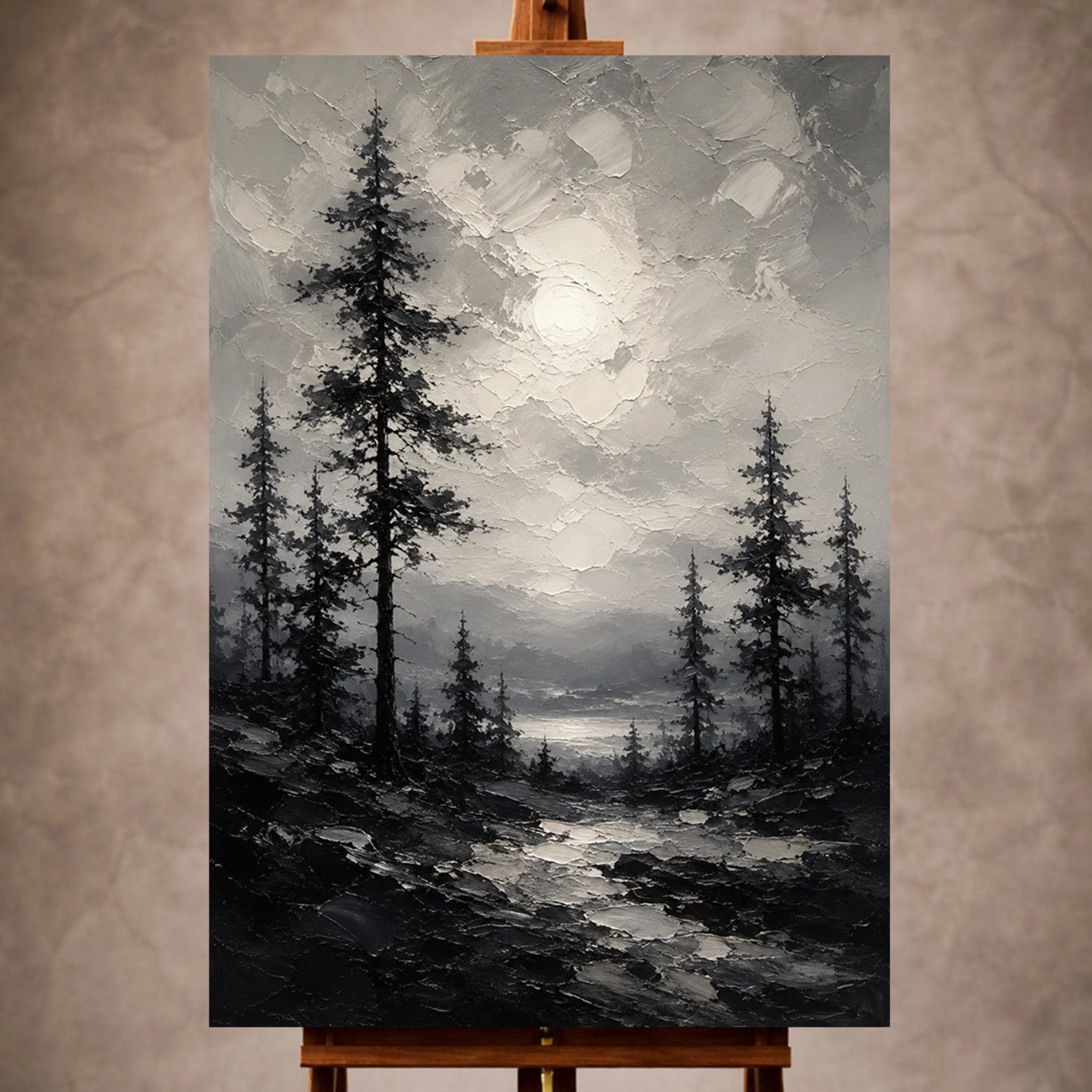 Luminous Pine Forest Monochrome Wall Art Canvas Print Image 1 Luminous Pine Forest Monochrome Wall Art Canvas Print - Image 1