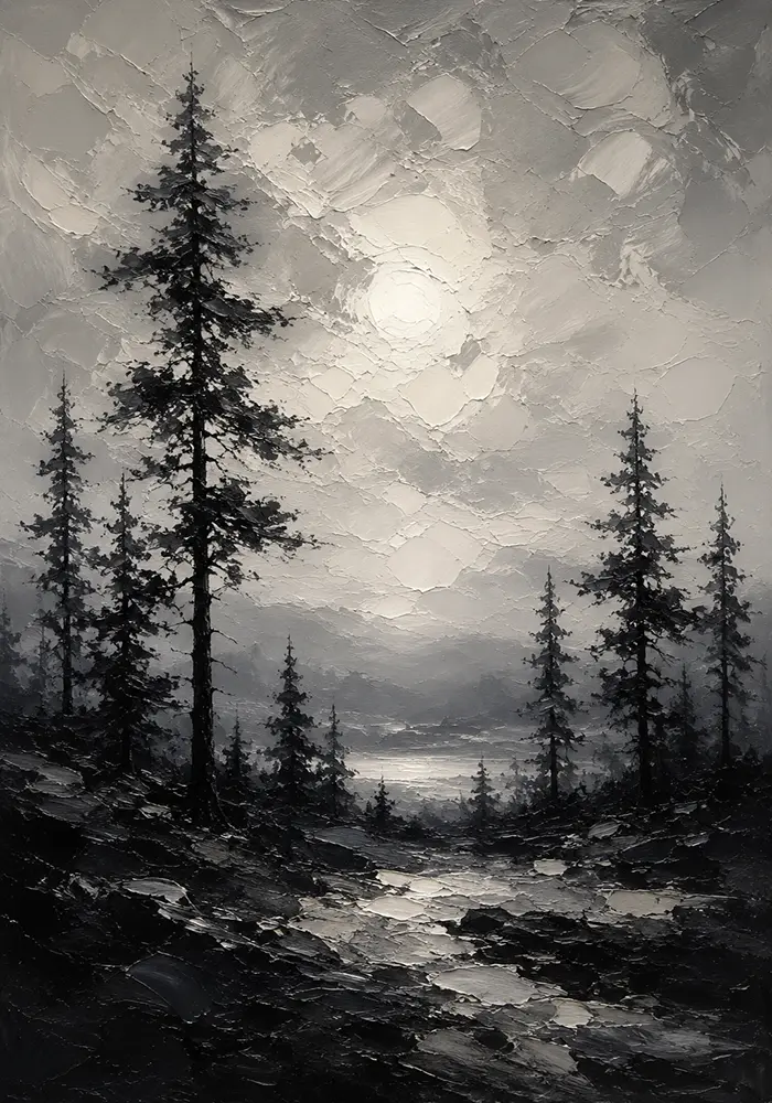 Luminous Pine Forest Monochrome Wall Art Canvas Print