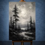 Luminous Pine Forest Monochrome Wall Art Canvas Print - Image 2