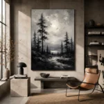 Luminous Pine Forest Monochrome Wall Art Canvas Print - Image 3