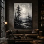 Luminous Pine Forest Monochrome Wall Art Canvas Print - Image 4