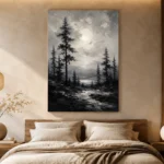 Luminous Pine Forest Monochrome Wall Art Canvas Print - Image 6