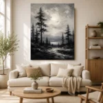 Luminous Pine Forest Monochrome Wall Art Canvas Print - Image 7