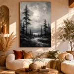 Luminous Pine Forest Monochrome Wall Art Canvas Print - Image 8