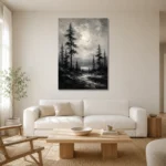 Luminous Pine Forest Monochrome Wall Art Canvas Print styled in a refined neutral interior