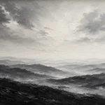 Expansive Misty Hills Monochrome Wall Art Canvas Print