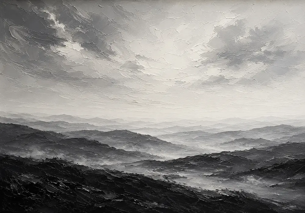 Expansive Misty Hills Monochrome Wall Art Canvas Print