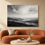 Expansive Misty Hills Monochrome Wall Art Canvas Print - Image 3