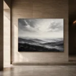 Expansive Misty Hills Monochrome Wall Art Canvas Print - Image 5