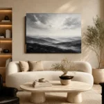 Expansive Misty Hills Monochrome Wall Art Canvas Print - Image 6
